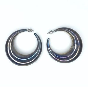 Vintage Sterling Silver Hollow Moon Hoops